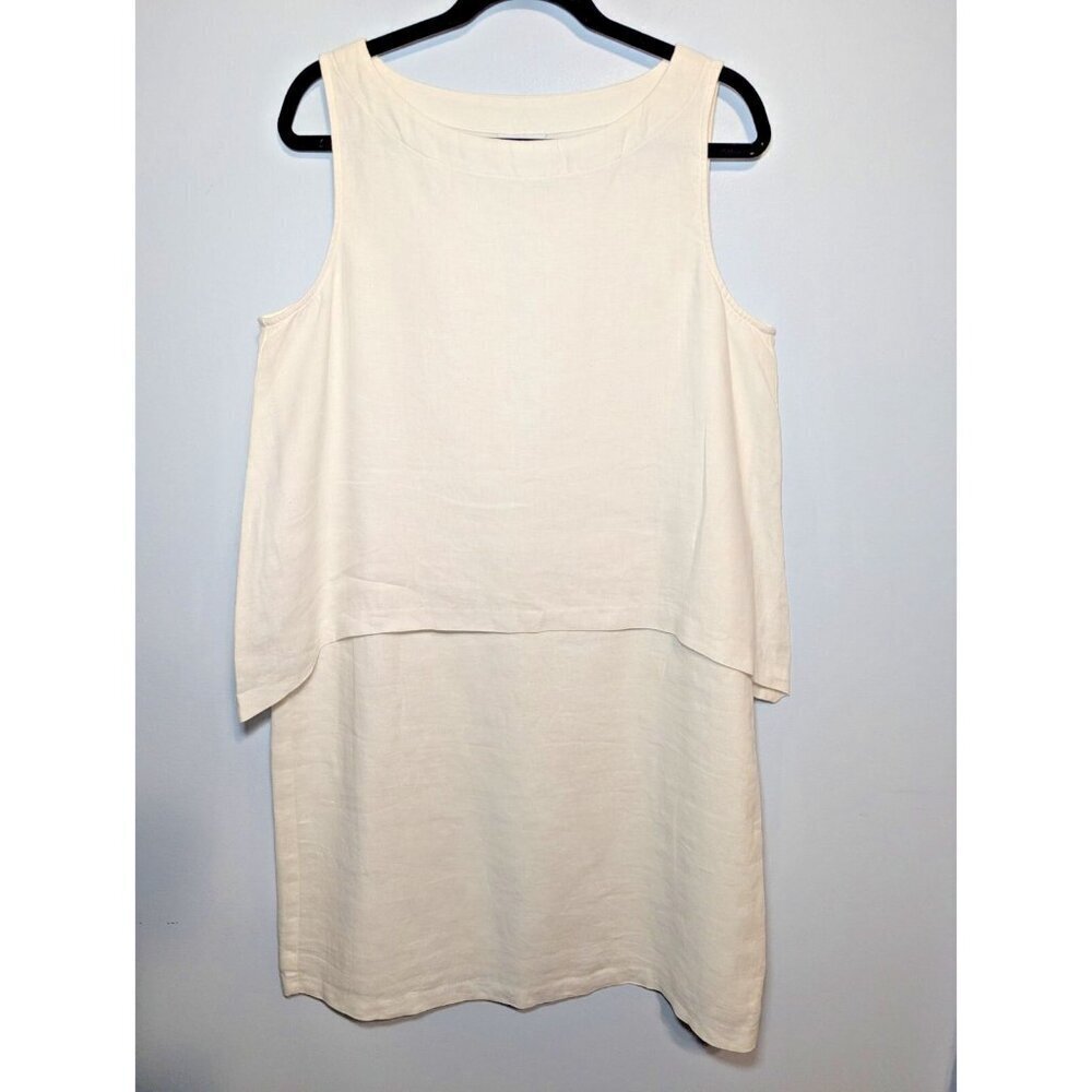J. Jill Linen White Shift Dress Sleeveless Midi Size MED Layered Coastal Resort